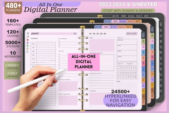 Pink Digital Planner, 2023-2024 Undated Journal (Goodnotes, Notability, Noteshelf)