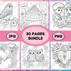 30 páginas para colorear del día de San Valentín 8,5 x 11, hojas para colorear del día de San Valentín. para adolescentes y adultos.