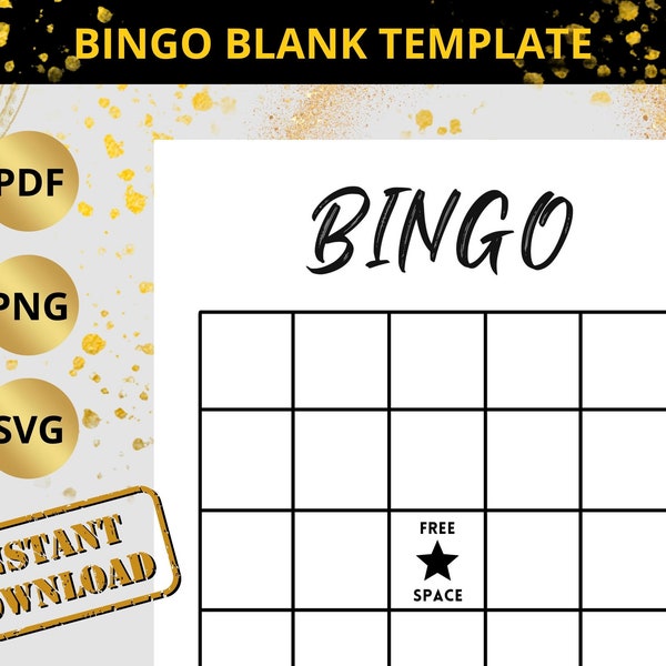 Bingo Card Printable, Blank Bingo Template, Baby Shower Bingo, Bachelorette Party Bingo, Wedding/Party Bingo, DIY Bingo, Fun Party Game