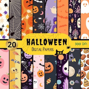 20 Cute Halloween Digital Paper, Scrapbook, boo wallpaper, Halloween Pumpkin, spooky, background, Scary, Witches, Fun and Haunted Houses