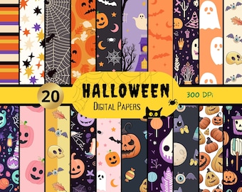 20 Cute Halloween Digital Paper, Scrapbook, boo wallpaper, Halloween Pumpkin, spooky, background, Scary, Witches, Fun and Haunted Houses