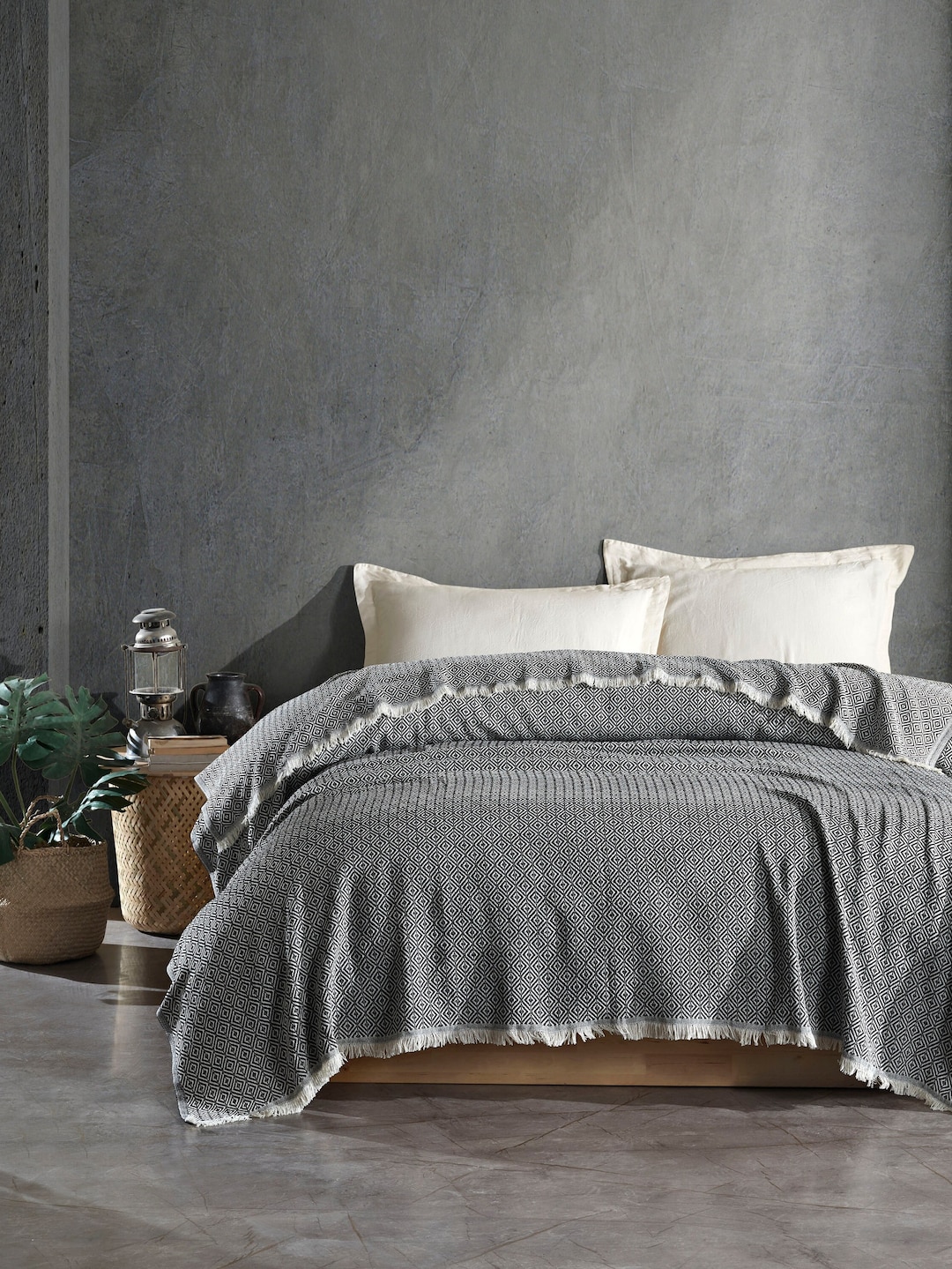 Turkish Blanket, 79x91'', Cotton Throw, Bed Cover, Sofa Cover