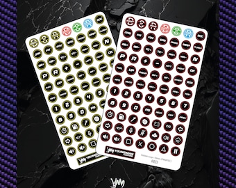 May include: Two sheets of circular adhesive stickers for racing wheel buttons, featuring black text and icons on white backgrounds with coloured borders. The sheets include labels like BOOST, DRS, PIT, and numbers 0-9, with the Youngman Custom logo.