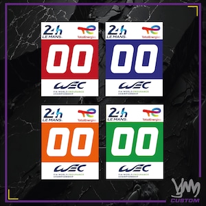 Stickers plaque numéro 24h Le Mans WEC - Hypercar / LMP2 / GT - Numéro personnalisé au choix