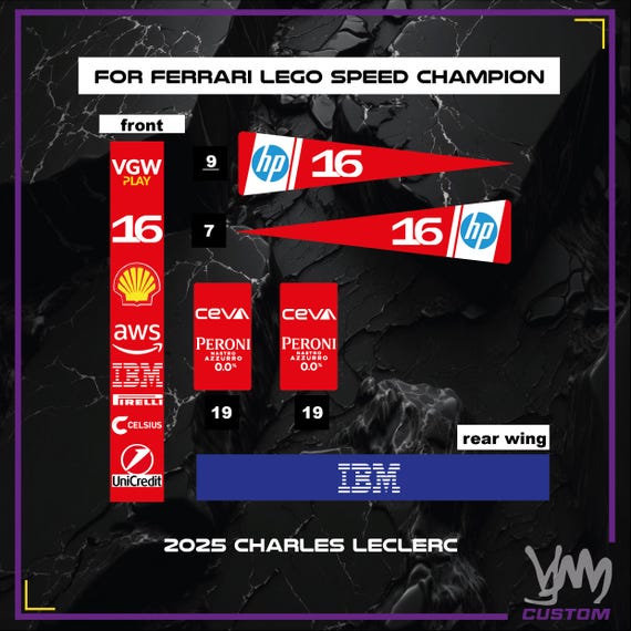 Ferrari 2025 Livery Edition Sticker Pack for Lego Speed Champion