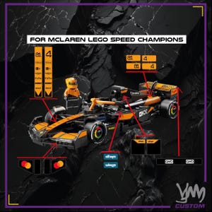 Pacote de adesivos McLaren F1 F1 Livery Edition 2025 para Lego Speed Champion 77251 - Lando Norris / Oscar Piastri