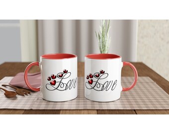 White 11oz Ceramic Mug with love print valentines day