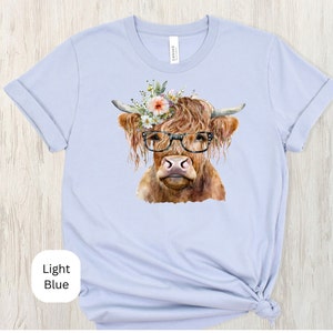 Cow with glasses t-shirt cute HIghland cow print for animal lover farm animal print gift for cow lover