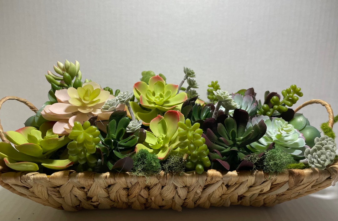 Faux Succulent Arrangement Basket Centerpiece Realistic Looking