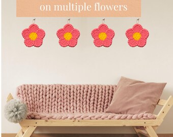 Pink Pom Pom Flower Wall Hanging, Handmade Nursery Decor
