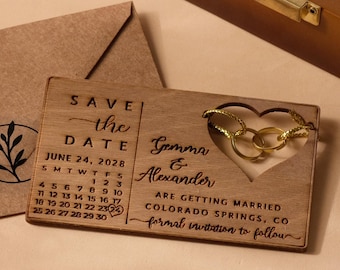 Brass Rings Save the Date Magnet Calendar - Rustic Wedding Save the Dates - 100% Birch Wooden Magnets