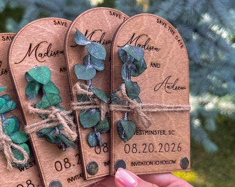 Eucalyptus Save the Date Magnet for Weddings - 100% Birch Wood Save the Dates