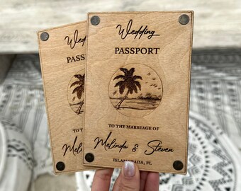 Wooden Passport Wedding Invitation Set, Destination Wedding Invitations - 100% Birch Engraved Cards