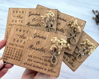 Floral Save the Date Magnet Calendar - Rustic Wedding Magnets 100% Birch Wooden