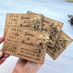 Floral Save the Date Magnet Calendar Rustic Wedding Magnets 100% Birch Wooden image 1