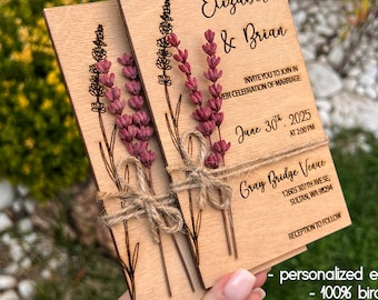 Wood & Lavender Wedding Invites, Burgundy Wedding Invitation Set