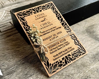 Laser Cut Wedding Invitation Set, Modern Wedding Invitations | Flower Twined Birch Wooden Invites