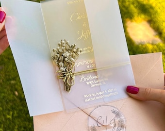 Wildflower Acrylic Wedding Invitation Set | Clear Floral Wedding Invitations with Envelopes & Vellum