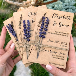 Holz & Lavendel Hochzeitseinladungs-Set, Lavendel Hochzeitseinladungen - Lila oder Burgunderrote Hochzeitseinladung