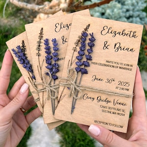 Wood & Lavender Wedding Invitation Set, Lavender Wedding Invitations - Purple or Burgundy Wedding Invitation