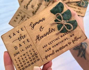 Eucalyptus Save the Date Magnet Calendar - Rustic Wedding Save the Dates - 100% Birch Wooden