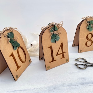 Eucalyptus Wooden Wedding Table Number, Rustic Wedding Table Numbers, Wood Wedding Table Decor, Double-sided 4x6''