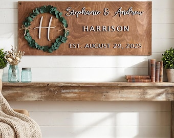 Personalized Eucalyptus Family Name Sign, Birch Wood, Christmas Gift