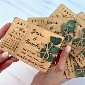 Eucalyptus-save the date-magneetkalender - rustieke bruiloftssave the date - 100% berkenhout