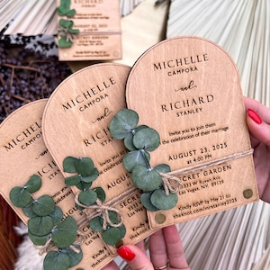 Eucalyptus Wooden Wedding Invitation Set, Rustic Wedding Invitations - Arch Greenery Wedding Invitation
