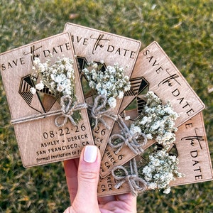 Imán para guardar la fecha de Gypsophila, para guardar la fecha, tarjetas de madera 100 % abedul, corte geométrico en forma de corazón