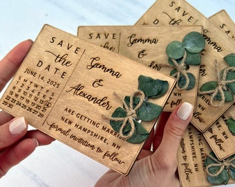 Eucalyptus Save the Date Magnet Calendar - Rustic Wedding Save the Dates - 100% Birch Wooden