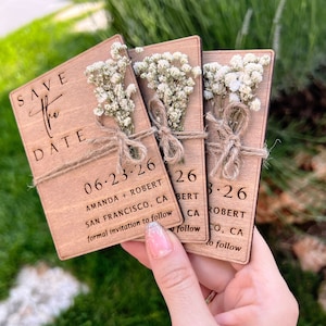 Wooden Floral Save the Date Magnet - Modern Wedding Magnets 100% Birch Wood Save the Dates