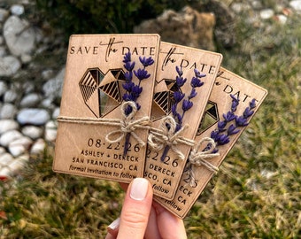 Lavender Birch Wood Save the Date Magnet, Rustic Wedding