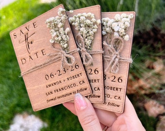 Wooden Floral Save the Date Magnet - Modern Wedding Magnets 100% Birch Wood Save the Dates