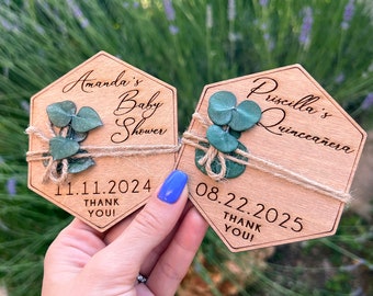 Eucalyptus & Wood Baby Shower Favors for Guests, Baptism Favors for Guests, Baby Shower Favours