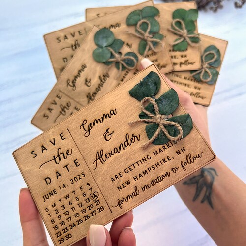 Eucalyptus Save the Date Magnet Calendar - Rustic Wedding Save the Dates - 100% Birch Wooden