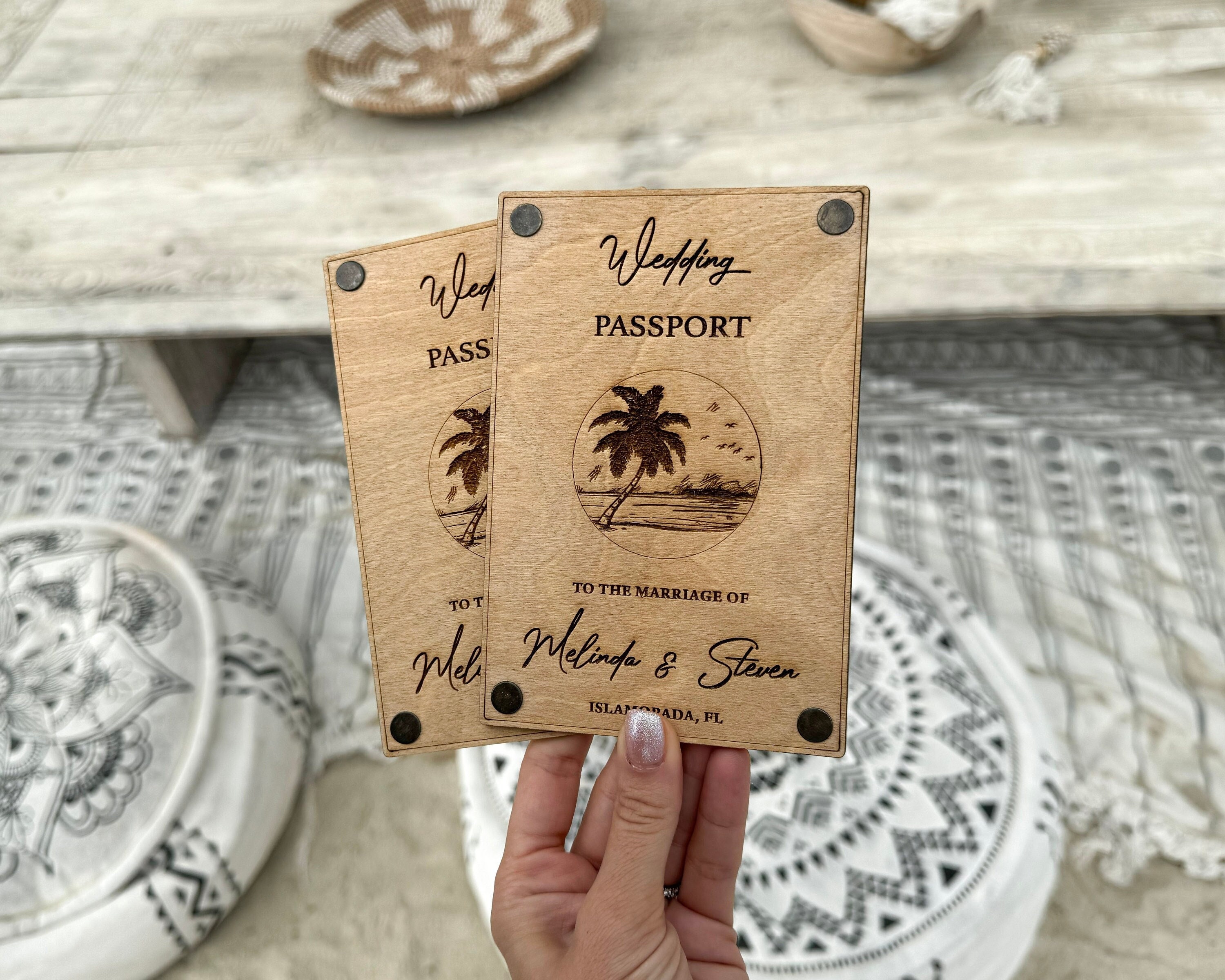 Wooden Passport Wedding Invitation Set, Destination Wedding Invitations - 100% Birch Engraved Cards