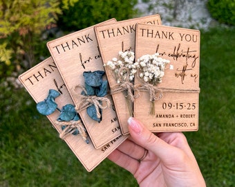 Magnet Wedding Favors for Guests in Bulk - Wooden Magnet with Flowers | 100% Birch Wooden Wedding Favours