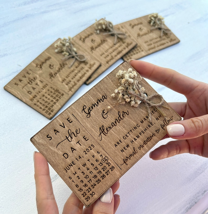 Floral Save the Date Magnet Calendar - Rustic Wedding Magnets 100% Birch Wooden image 1