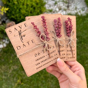 Save the Date Magnet Moderne Hochzeitsmagnete aus 100% Birkenholz Save the Dates Burgundy Lavender