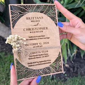 Eucalyptus Floral Tropical Wedding Invitation Beach Weddings Laser Cut Wooden Wedding Invitations Off-white Flower