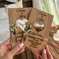 Brass Rings Wooden Rustic Wedding Invitation Set | Wedding Invitations with Flowers, Envelopes and Stickers