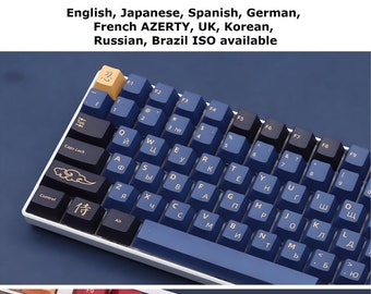 Touches de samouraï bleu-rouge, espagnol japonais coréen allemand russe français britannique du brésil, ISO AZERTY, profil cerise PBT pour clavier mécanique