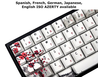 Touches à thème Plum Blossom, touches espagnoles allemandes françaises japonaises, disposition ISO AZERTY, touches blanches de profil oem pour clavier mécanique
