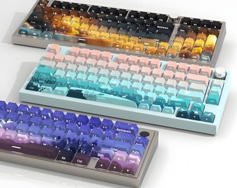 Space Nature Theme Keycap Set 125pc, Side Printed Keycaps, Backlit RGB Light Transmitting, Cherry Profile PBT for Mechanical Keyboard Gaming