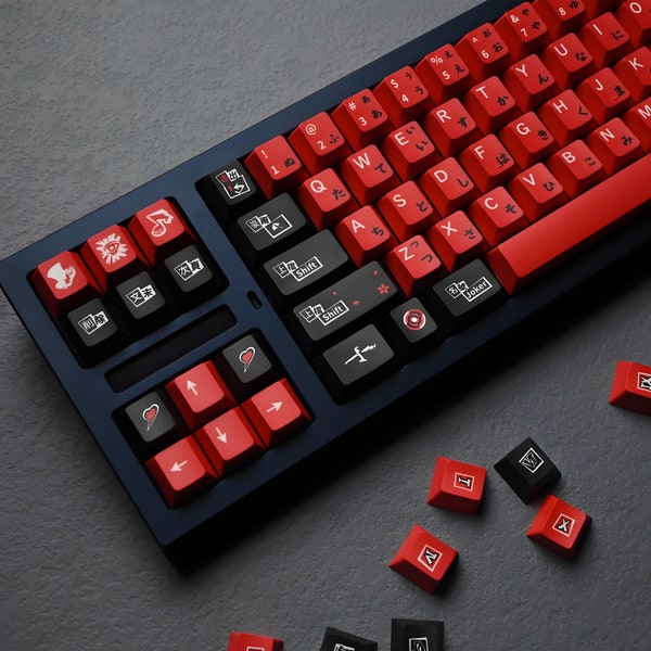 Persona Keycaps, Keycaps de jeu vidéo, Red Black Japanese Keycaps, PBT Cherry Profile pour clavier mécanique Alice Keyboard Gaming Setup