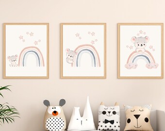 Baby Koala Nursery Prints, Rainbow Wall Art Set of 3 Prints, You Are My Sunshine, PRINTABLE Wall Art, Kids Room Decor,Cute, DIGITAL DOWNLOAD