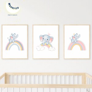 Playroom Art Set of 3, Playroom Poster, Playroom Decor, Daycare, Digital Download, Printable, Kids Room Art, Elephant Nursery Art, Rainbow,
