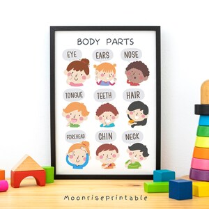 Póster de partes del cuerpo, decoración de pared para niños, impresión educativa, guardería de partes del cuerpo, impresiones de aprendizaje en sala de juegos, decoración de escuela en el hogar, descarga digital
