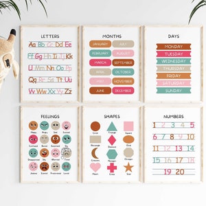 Set of 6 Educational Posters, Classroom Decor, Nursery Wall Art, Playroom Learning Prints, Abc Wall Art, back to school, Digital Download
